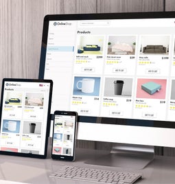 Ecommerce website on desktop, tablet and mobile