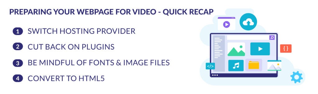 List of 4 steps to prepare your webpage to house videos