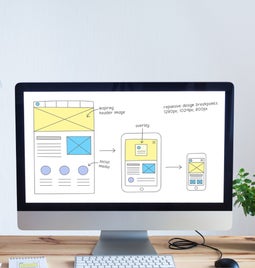 Desktop screen showing website design sketches