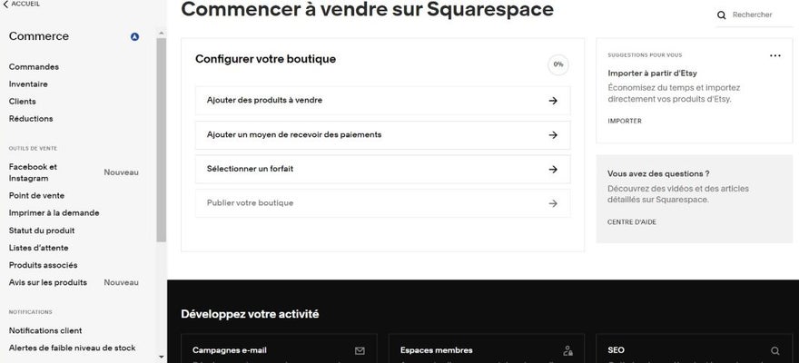 Outil de vente de Squarespace