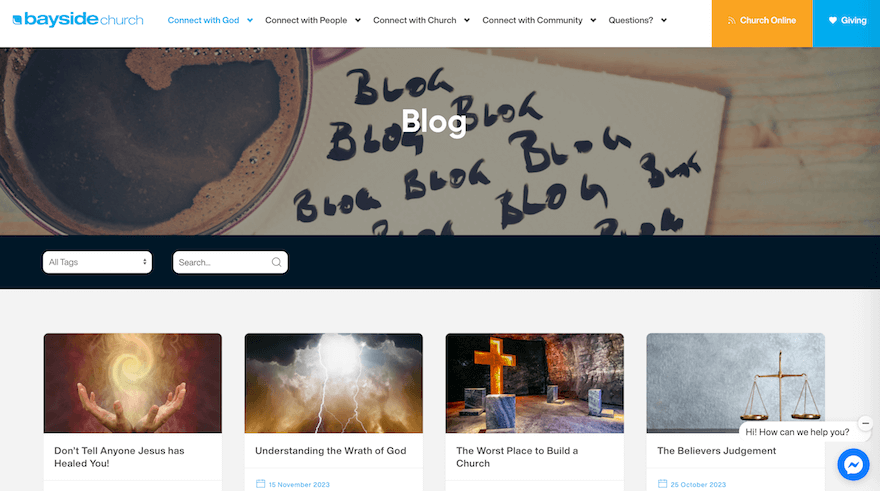 Bayside Church website blog screenshot