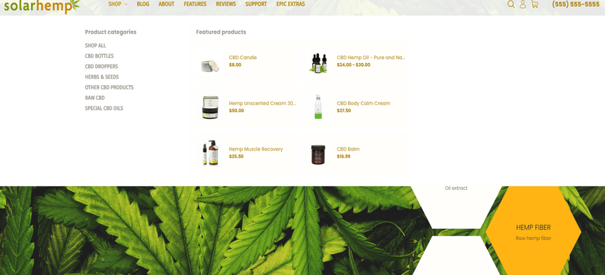 bigcommerce health and beauty solar hemp menu