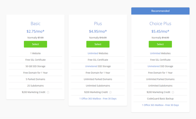 bluehost shared wordpress price plans