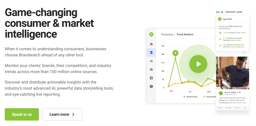 Brandwatch social listening tool website screenshot