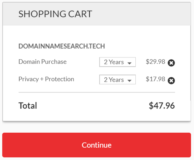 domain name checkout page