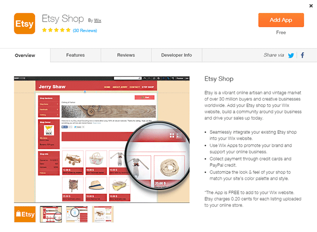 Etsy alternatives - wix app
