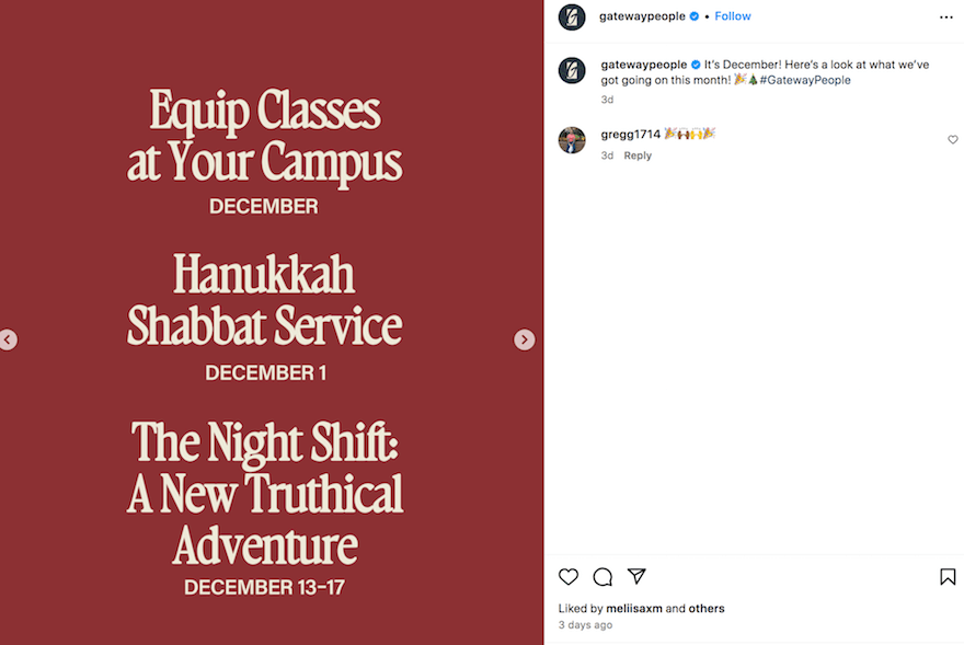 Gateway Church Instagram screenshot