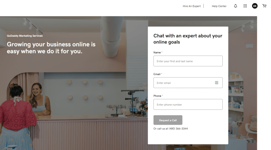 Form to hire a GoDaddy expert to support your website goals