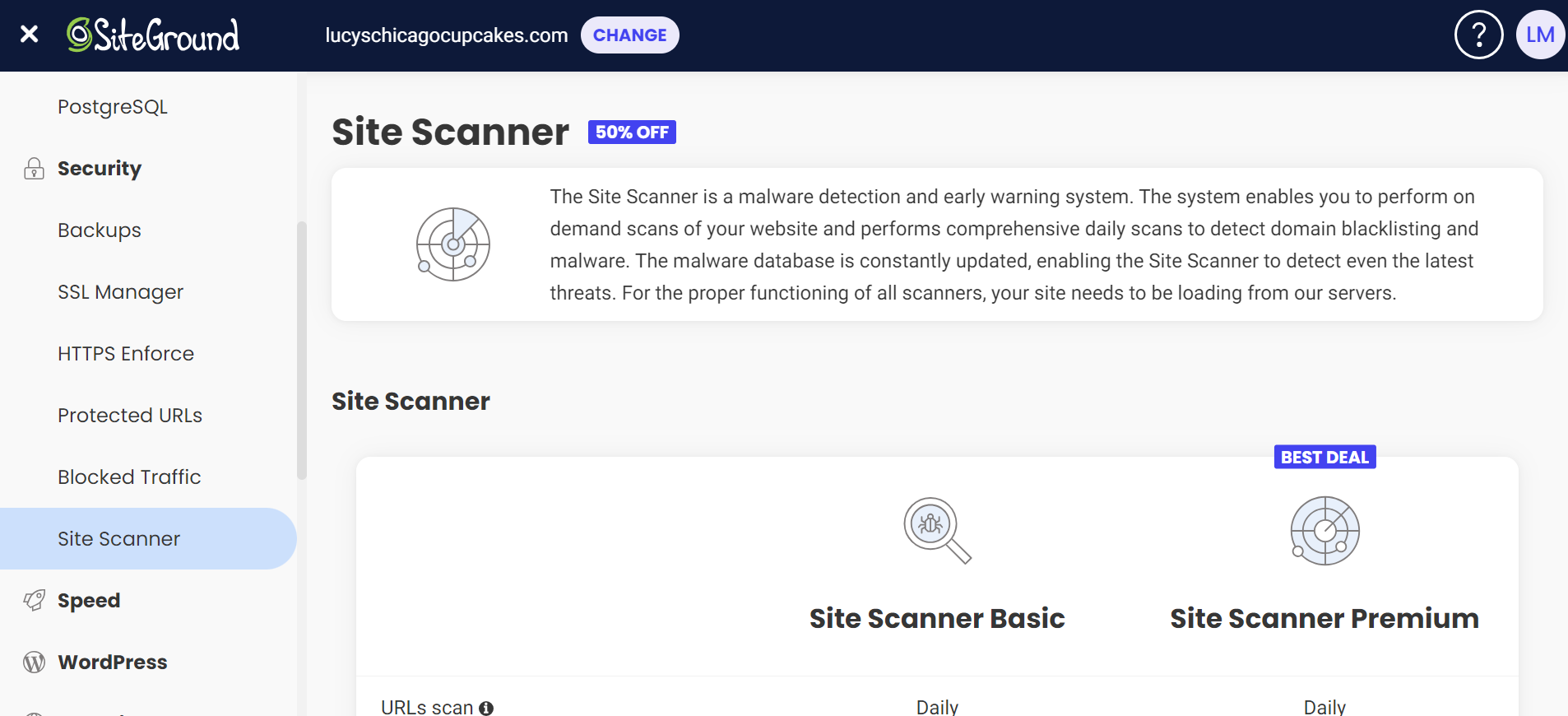 SiteGround's site scanner in the dashboard