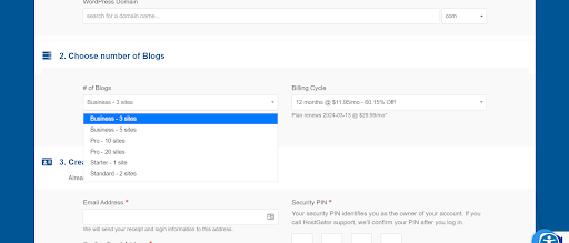 A screenshot of HostGators checkout, showing a breakdown of that's included