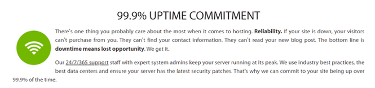 a2 hosting uptime 99.9% commitment with green wifi circle next