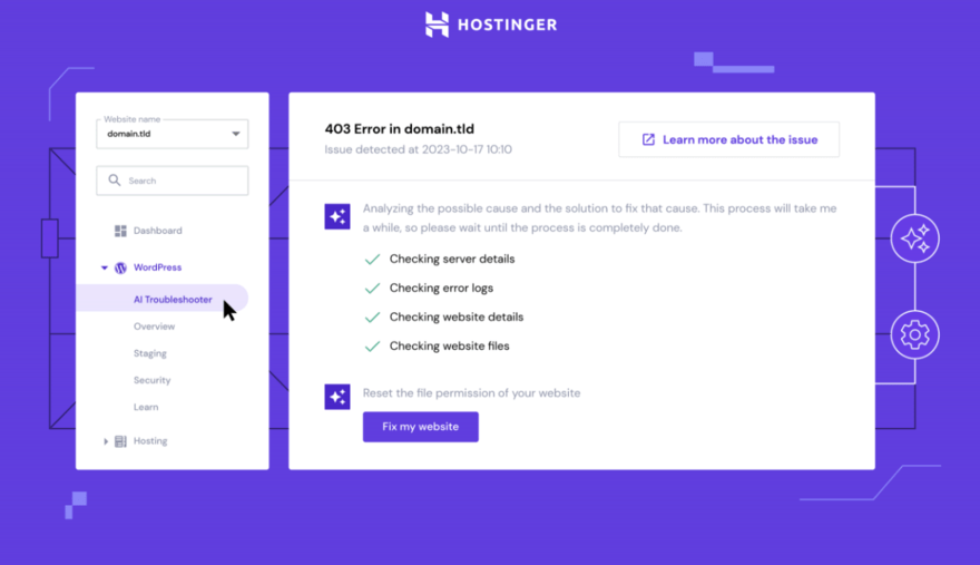 Hostinger AI WordPress Troubleshooter information