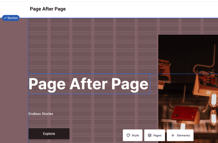 A Hostinger page showing a the in-editor grid guidelines to help make building your website easier.