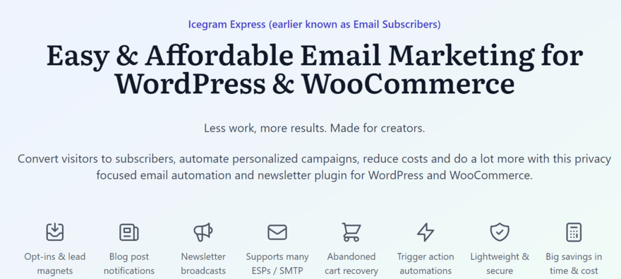 Icegram Express plugin homepage