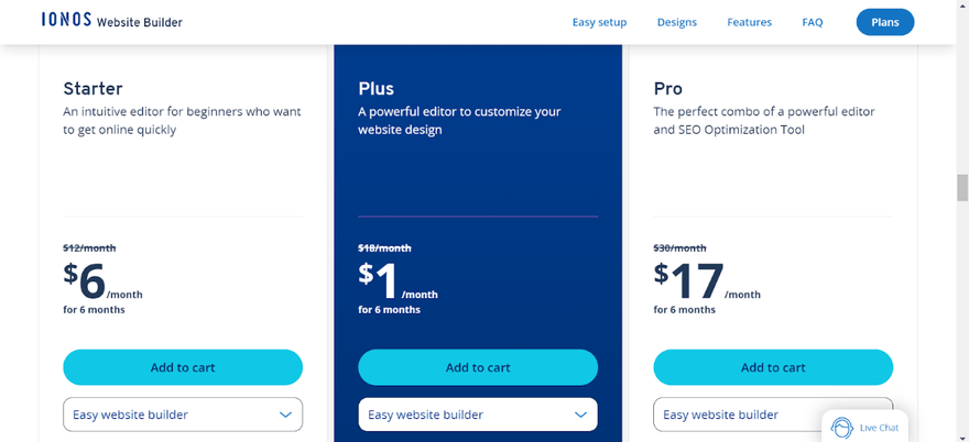 Three IONOS web builder pricing plans