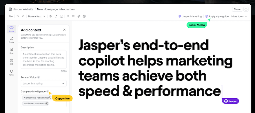 Jasper.ai AI blog writer website screenshot