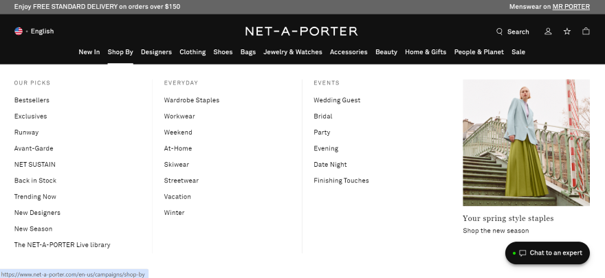 Screenshot of Net-a-Porter's navigation bar.