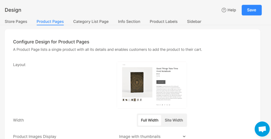 Product page design page on Pixpa