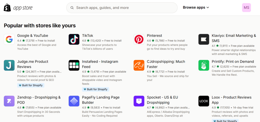Shopify's app store