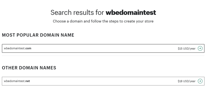 Shopify's domain name generator and fee calculator