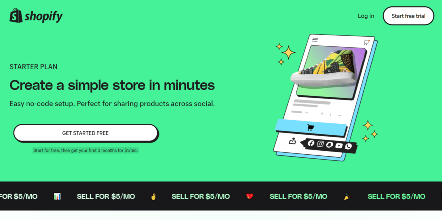 Shopify Starter homepage