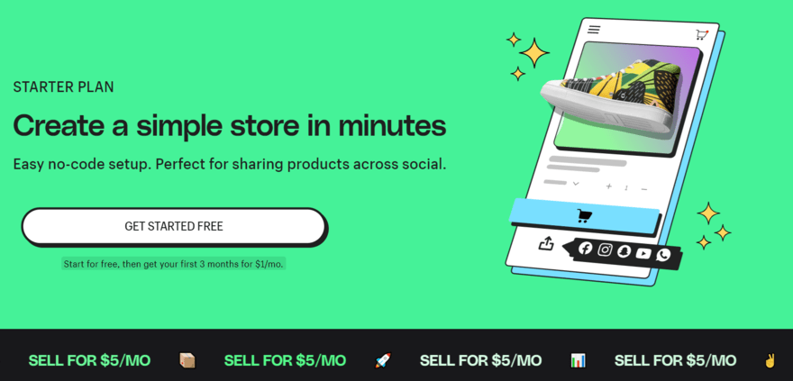 Shopify Starter plan homepage