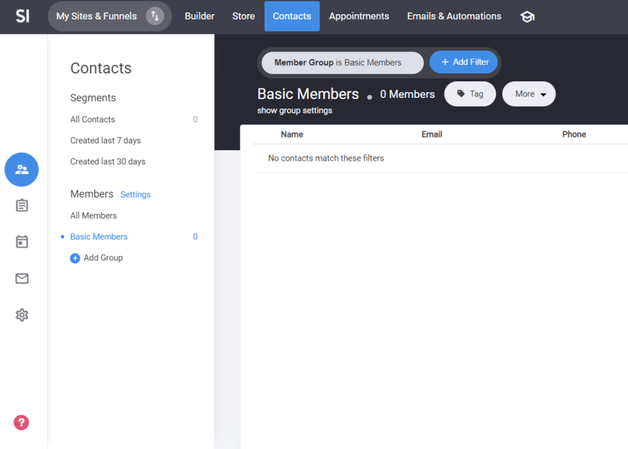 Simvoly members dashboard