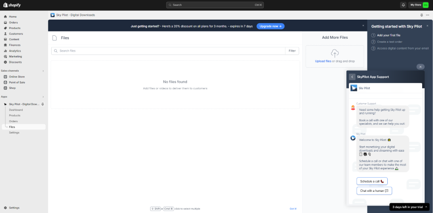 Screenshot of Sky Pilot's dashboard on Shopify.