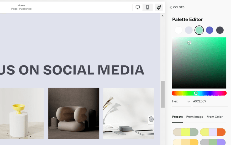 Color palette editor in Squarespace's website builder