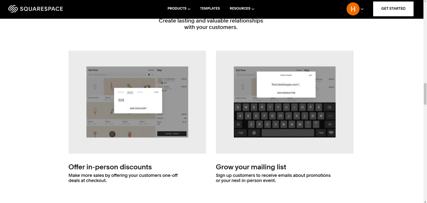 Screenshot of Squarespace's additional POS features.