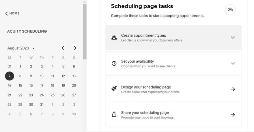 Scheduling dashboard in Squarespace's backend