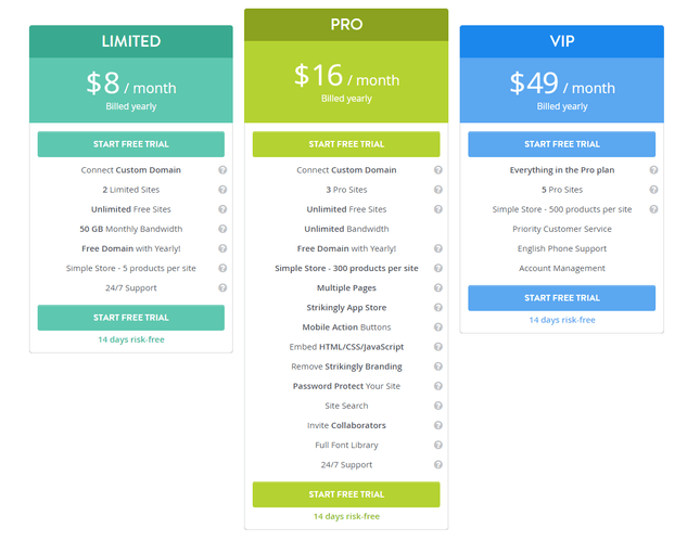 strikingly price plans