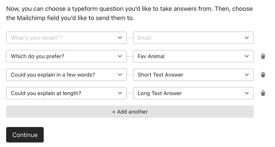 typeform mailchimp connect questions