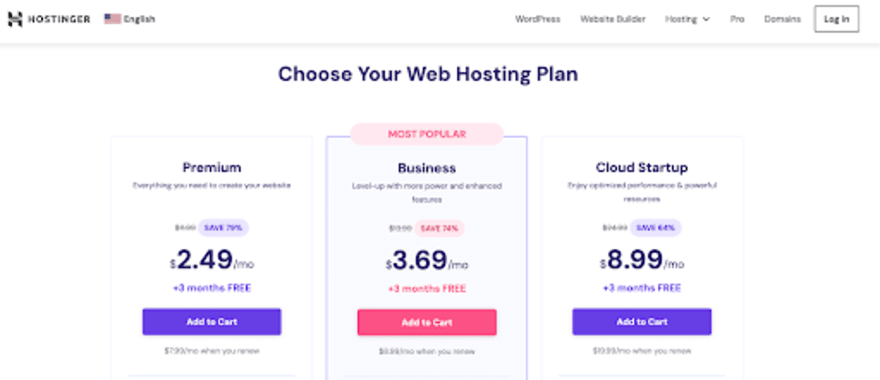 Breakdown of Hostinger hosting plans