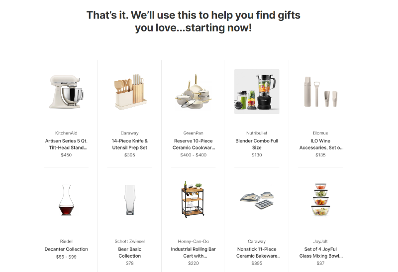 an online gift registry for a wedding