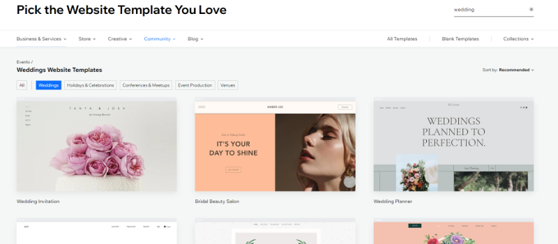 a selection of wedding templates by Wix