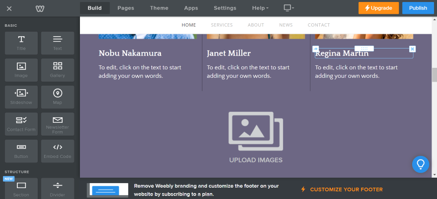 Screenshot of the gallery section on Weebly.