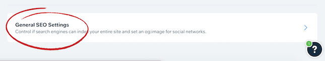 Wix General SEO Settings screenshot