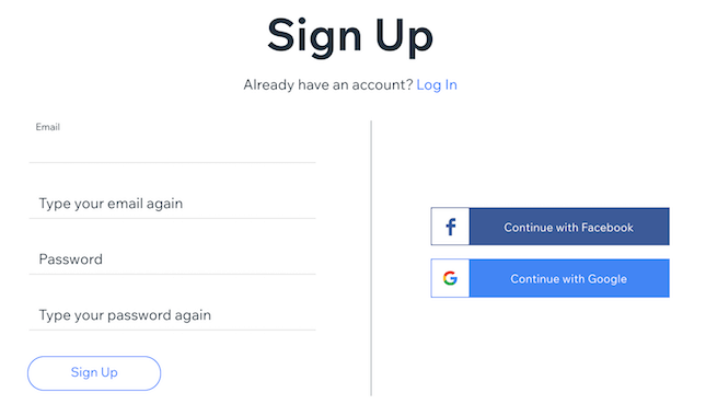 Wix login page screenshot