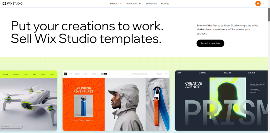 Screenshot of Wix Studio's templates page.