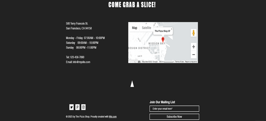 wix restaurant template pizza shop location