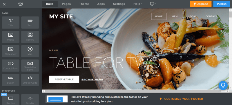 a restaurant template on weebly