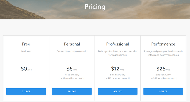 wordpress vs weebly pricing plans