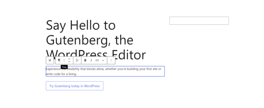 Demo text in WordPress' Gutenberg editor in action